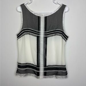 Max Studio Specialty Products White and Black Sleeveless Chiffon Blouse Large